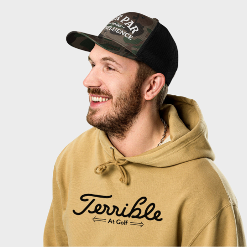 Over Par And Under The Influence Camo Trucker Hat